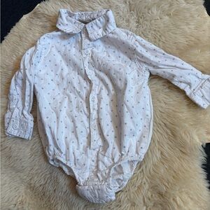 Classic White Button-Front Baby One-Piece with Subtle Print